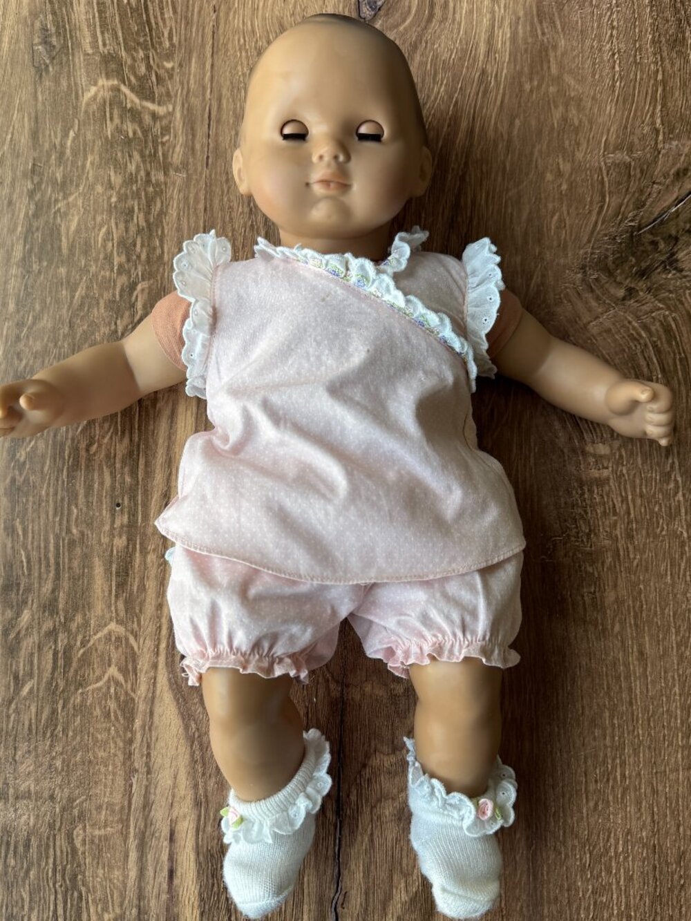 Baby Doll in Pink Outfit with Lace Trim